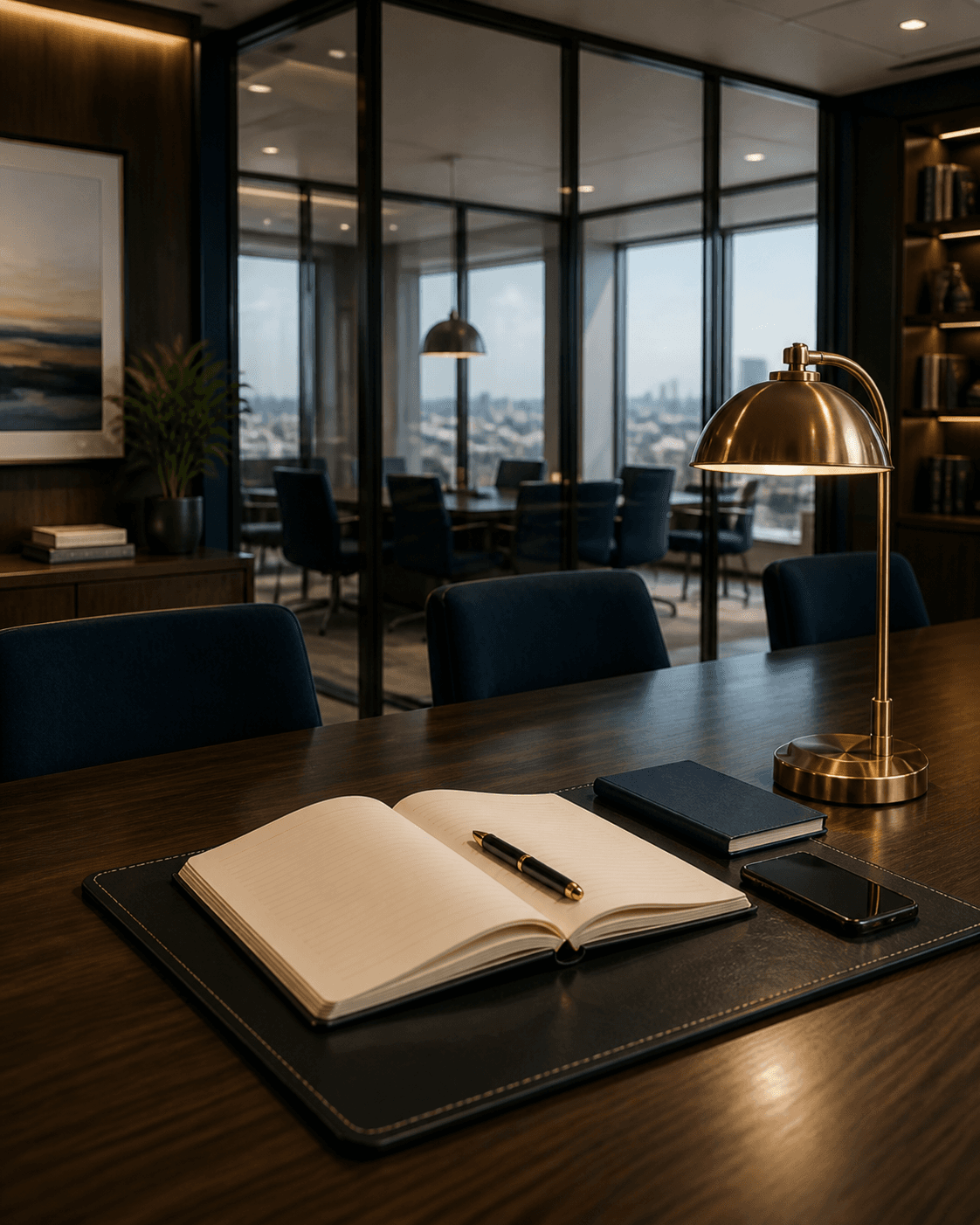 A quiet corner of Swift's office, notebook and pen ready for the next call